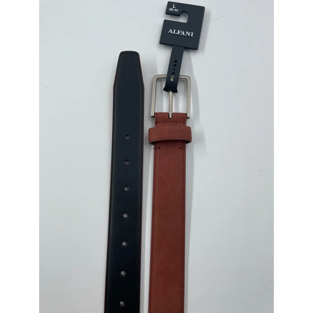 Alfani Mens Belt Black Rust Brown Silver Buckle Size Large 38-40